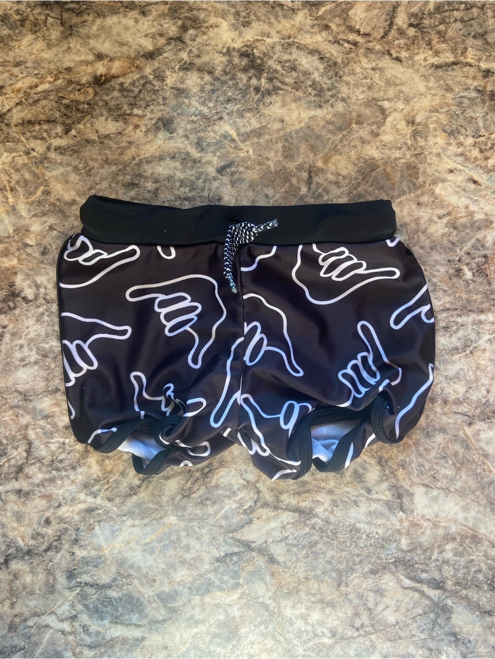 Amazon Black Swim Trunks with White Shaka Pattern